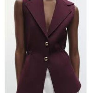 Zara Burgundy Sleeveless Blazer Vest, size S
